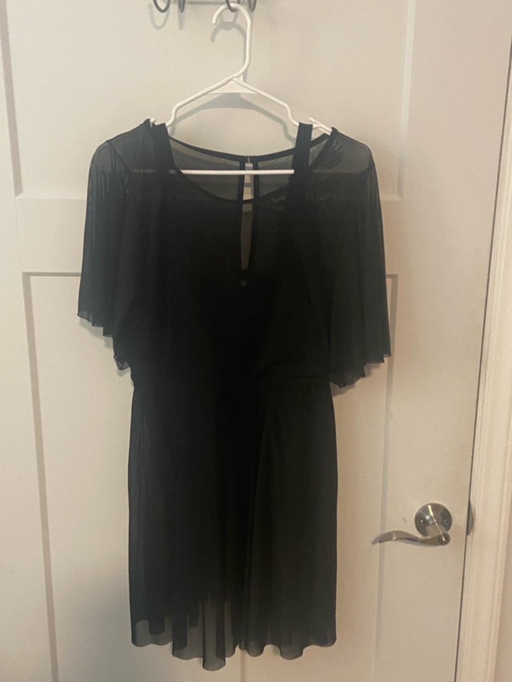 BloomChic Black Sheer Flutter-Sleeve One-Piece